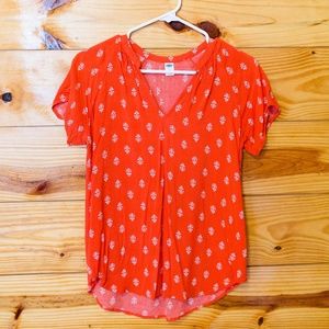 Red/Orange Stamp Design Blouse